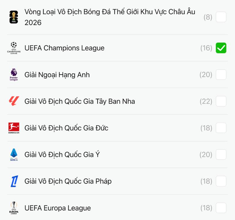 Đặc điểm từng giải đấu