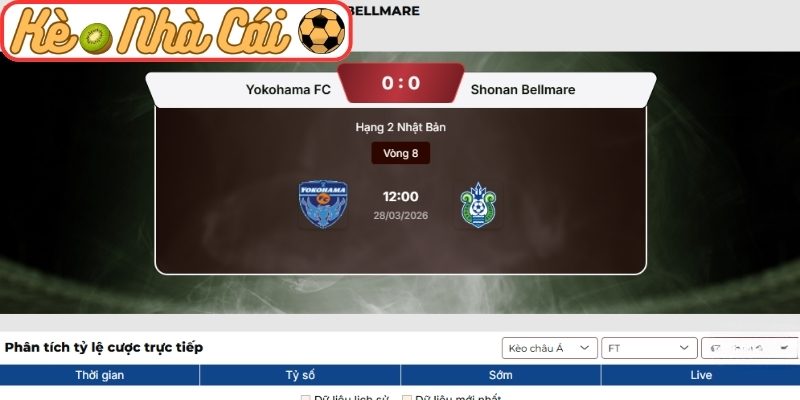 Kèo châu Á trận Yokohama FC vs Shonan Bellmare (12:00 28-03, Hạng 2 Nhật Bản)