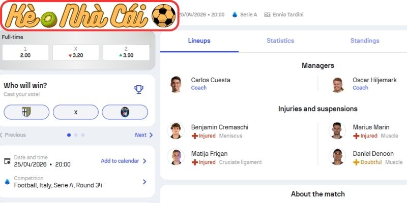 Phong độ Parma gần nhất